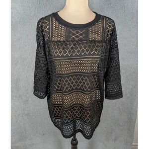 Celeste Sheer Crochet Top Womens S Black Round Neck Whimsigoth Boho-Grunge Indie